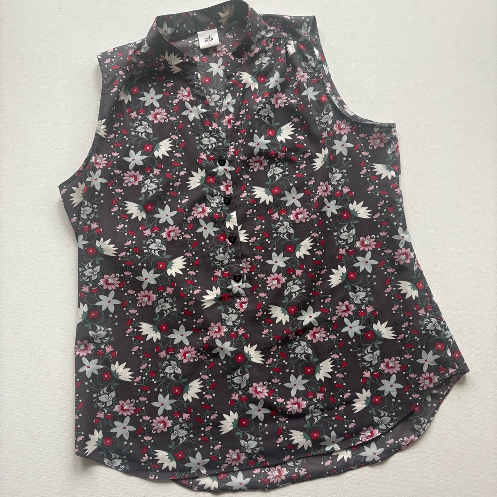 CAbi Floral Sleeveless V Neck Button Down Top style #5210 size large